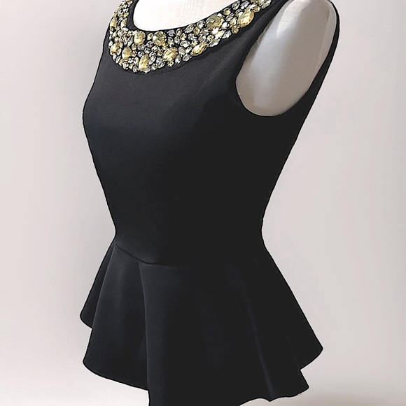 Bisou Bisou Tops - Bisou Bisou Black Peplum Top with Beautiful Jeweled Embellishment XS Like New